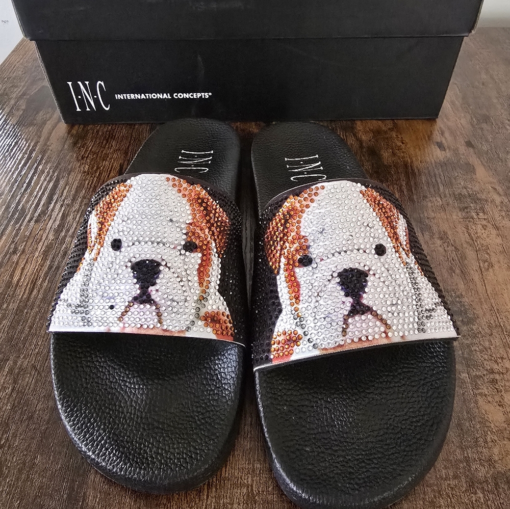 INC bulldog sequins slides